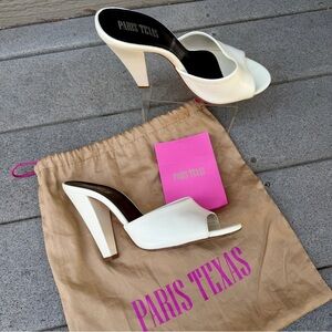 Paris Texas Olivia Womens Slip On 4.5” Heels Cream Leather Mules Italy Size 37.5